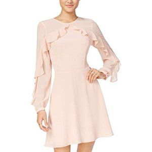 Blush Pink Long Sleeve Ruffle Dress